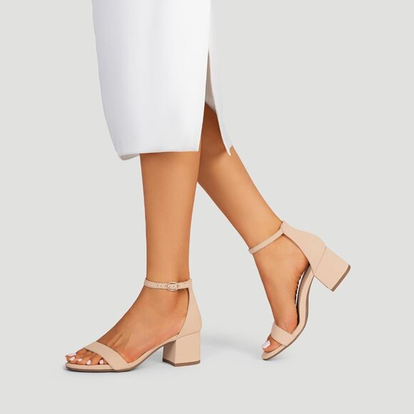 Dream Pairs Women's Nude Nubuck Chunky Block Heel Ankle Strap Sandals Shoes - Picture 6 of 8